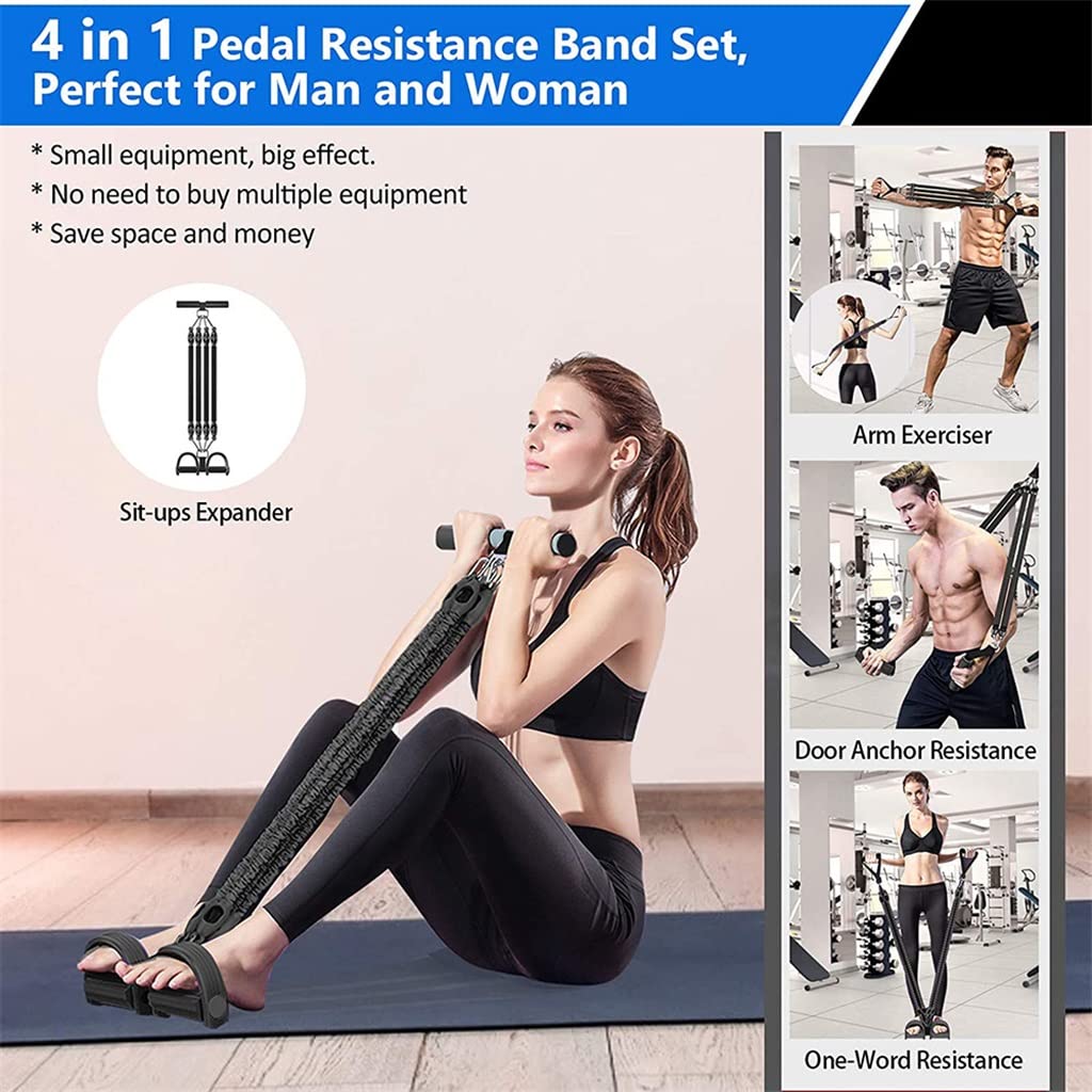 4-Tube Resistance Band Pedal Exerciser for Home Workout