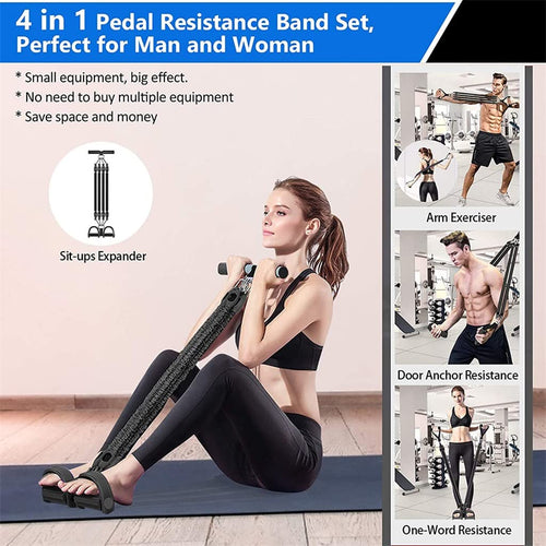 4-Tube Resistance Band Pedal Exerciser for Home Workout