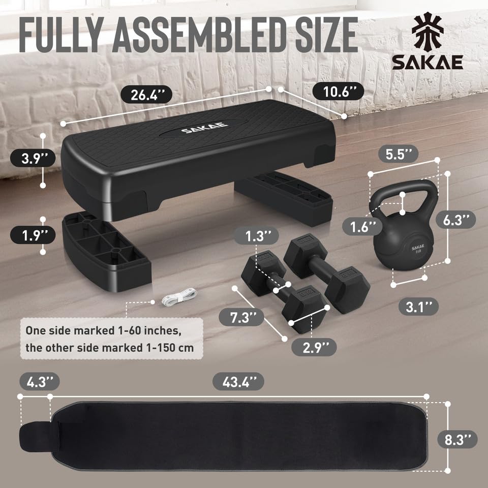 Adjustable Aerobic Step Platform Fitness Kit with Weights