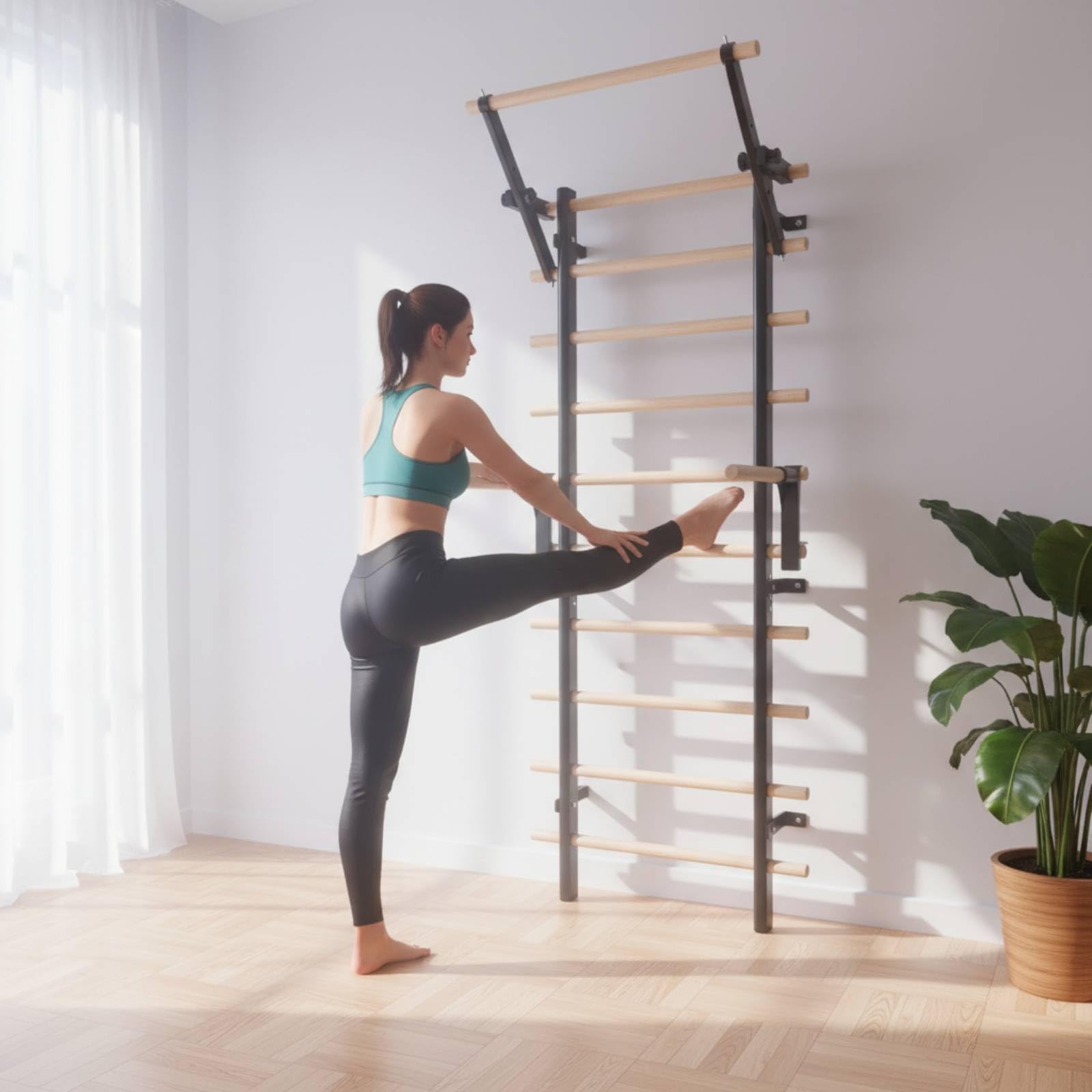Wall-Mounted Stall Bars with Pull-Up Station for Home Gym