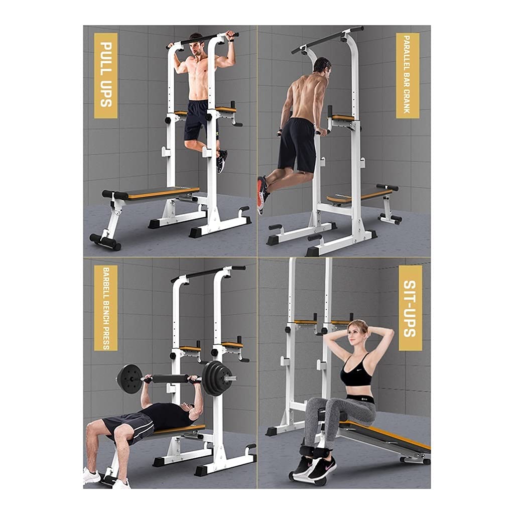 Multi-Function Power Tower with Weight Bench and Barbell Rack