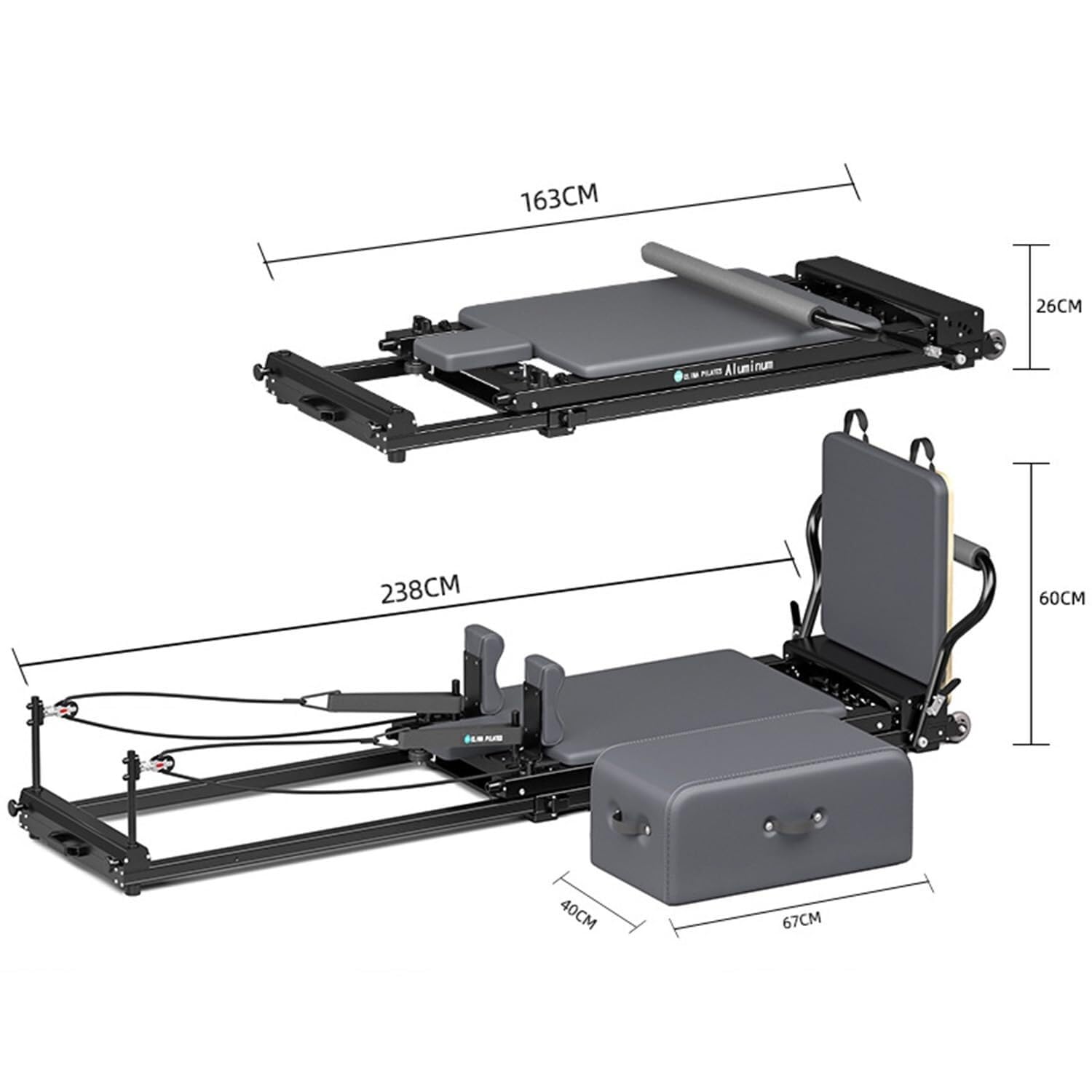 Aluminum Pilates Reformer with Foot Bar for Home Training