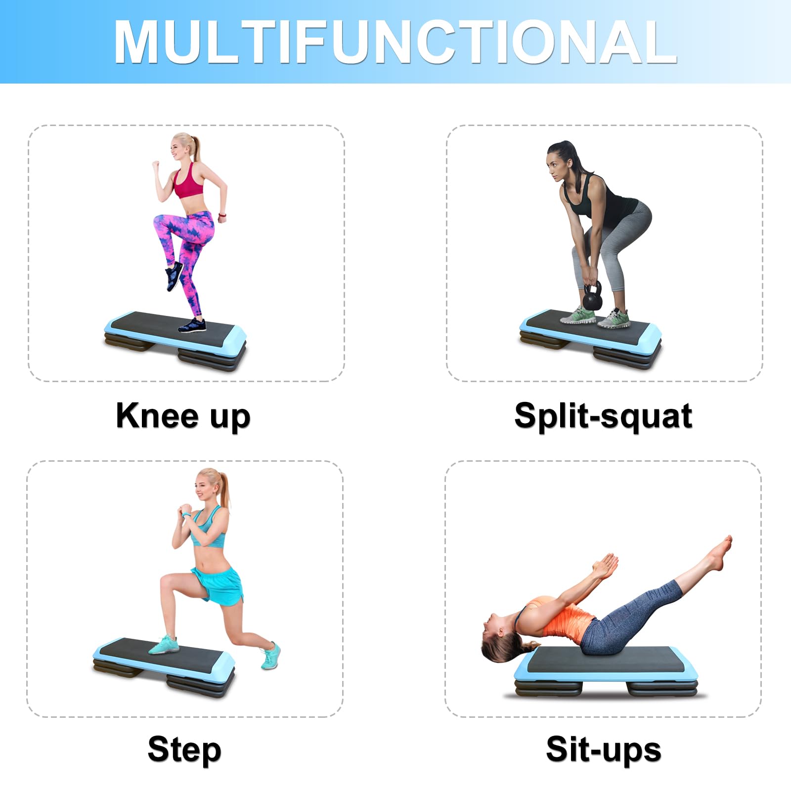 Adjustable Aerobic Step Platform with Risers for Home Gym