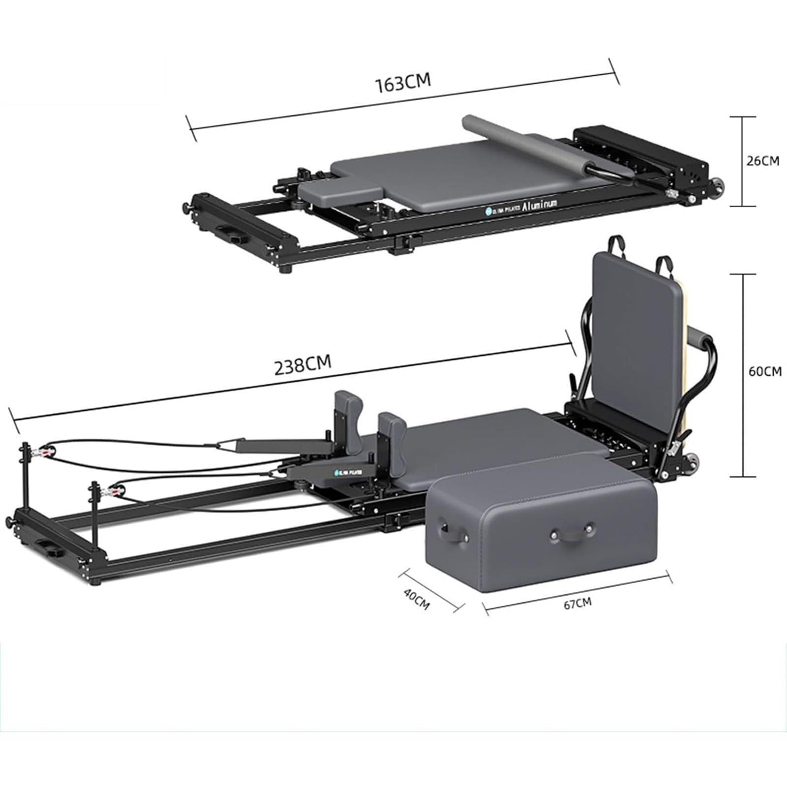 Portable Foldable Pilates Reformer with Adjustable Resistance