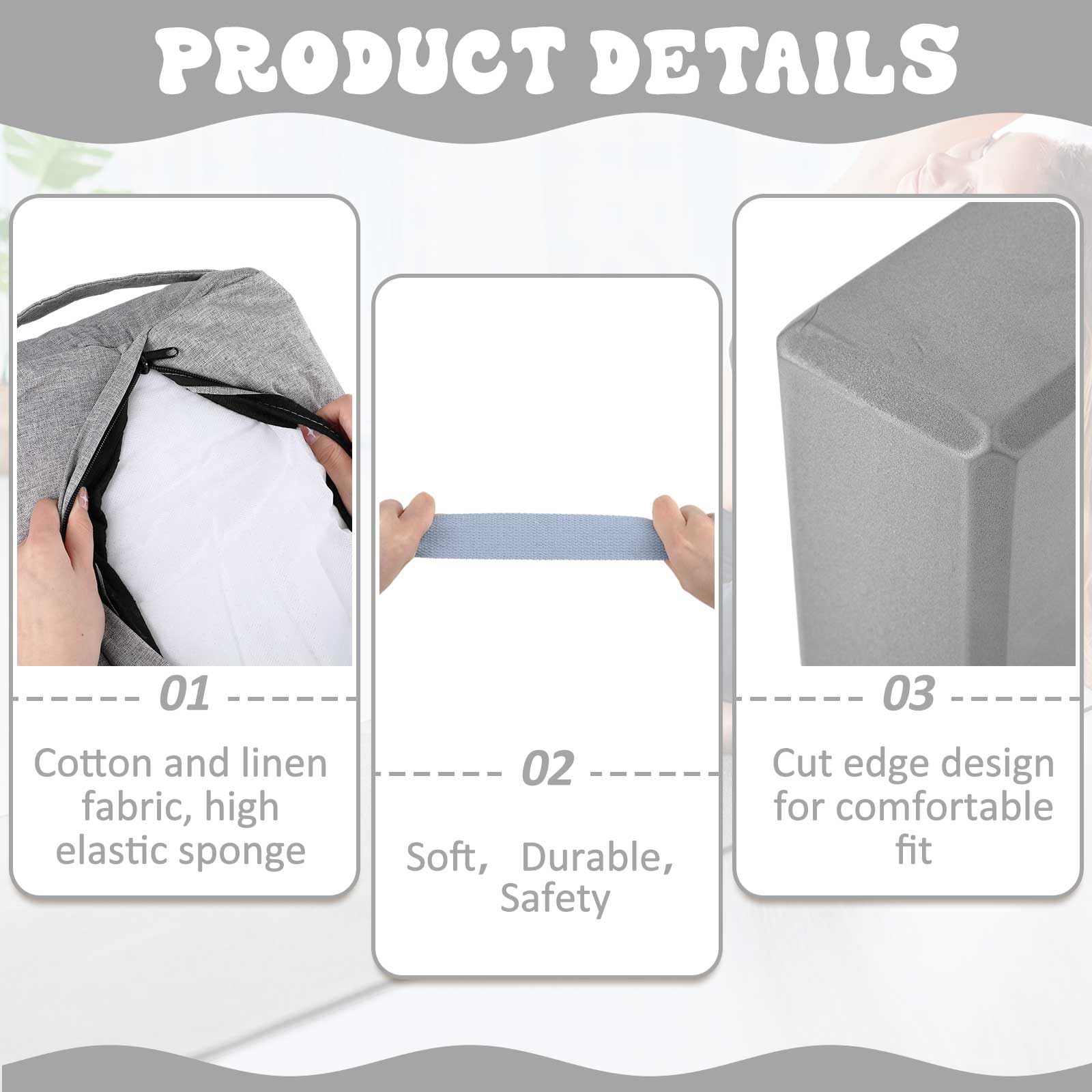 Yoga Bolster Pillow and Block Set with Strap and Washable Cover