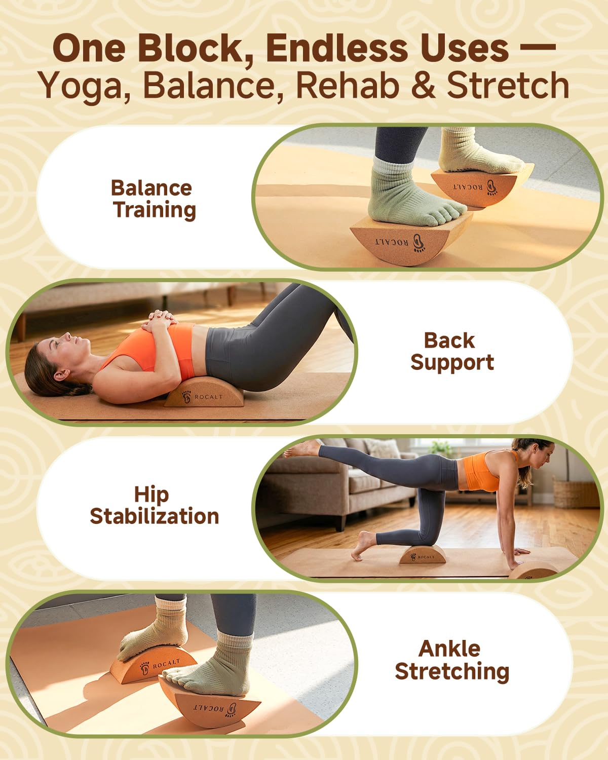 Cork Balance Board and Yoga Block Set for Strength Training