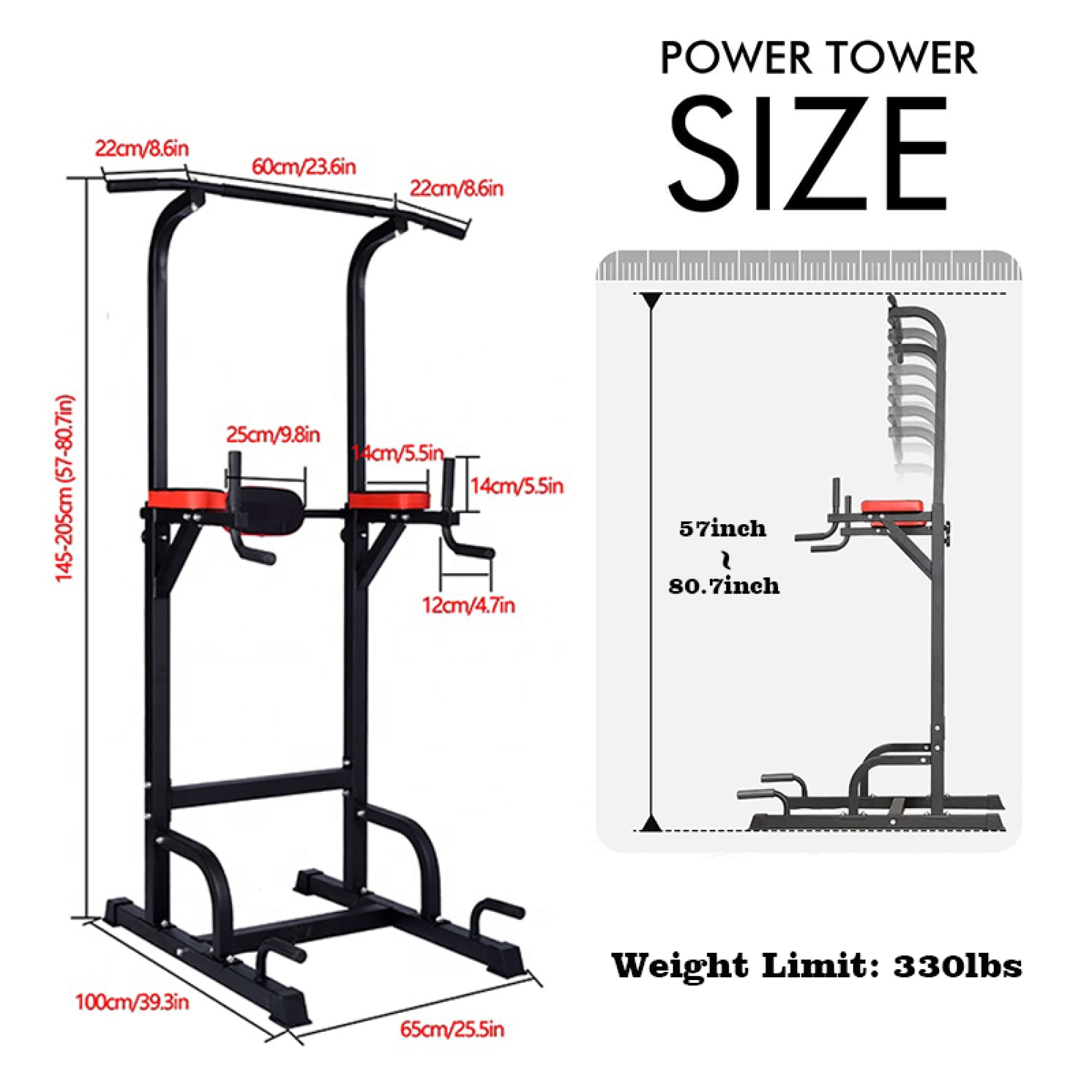 Adjustable Power Tower with Pull-Up and Dip Station