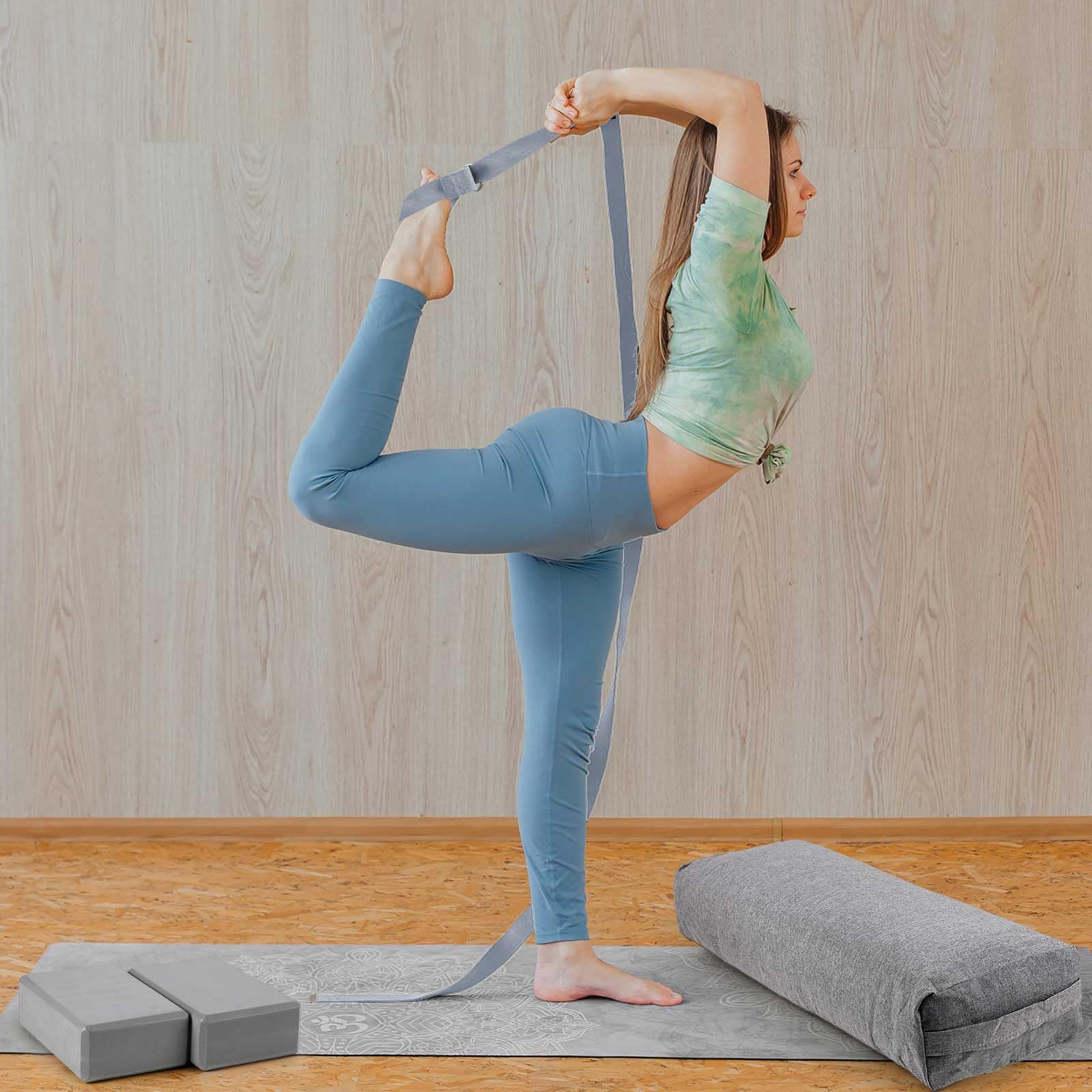 Yoga Bolster Pillow and Block Set with Strap and Washable Cover