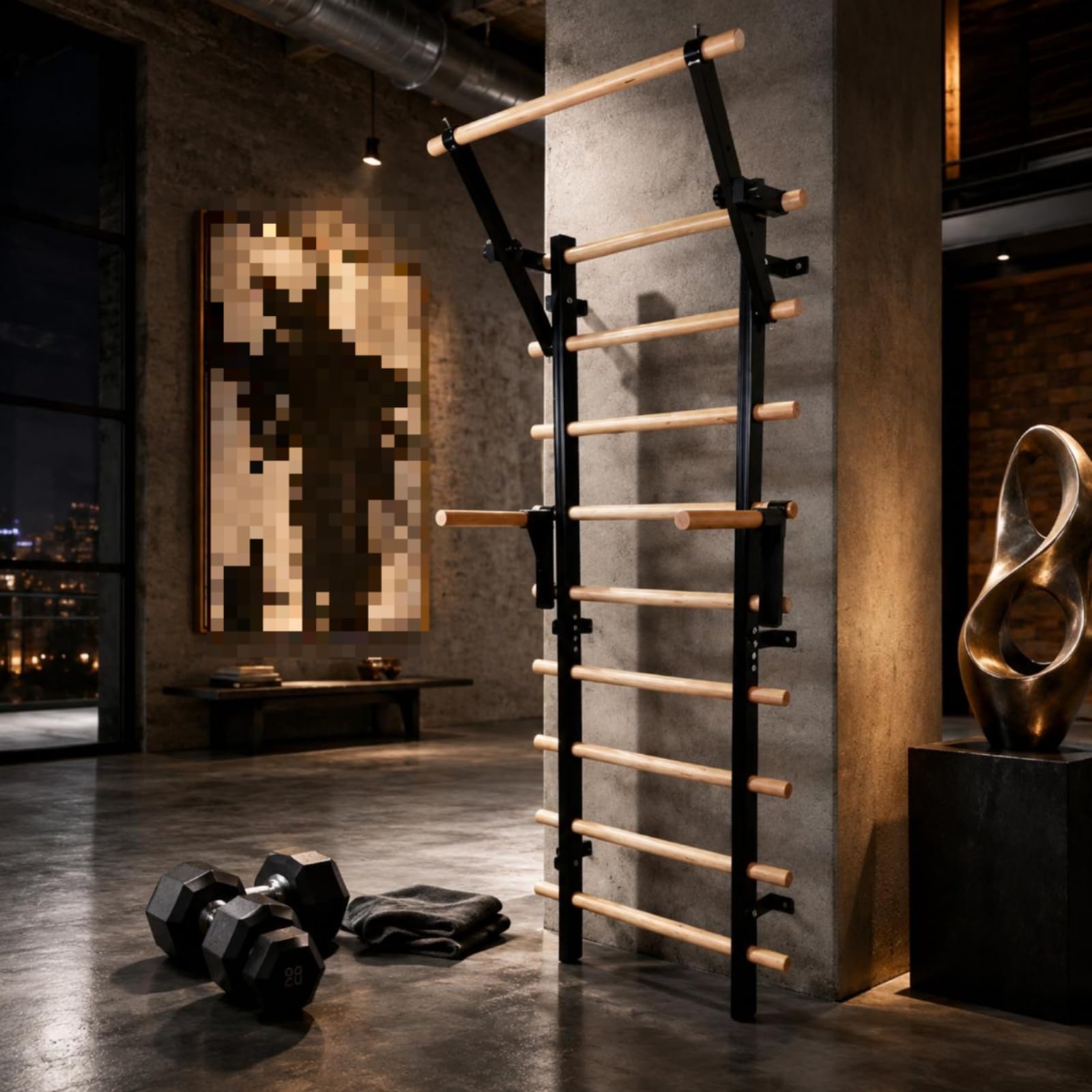 Wall-Mounted Stall Bars with Pull-Up Station for Home Gym