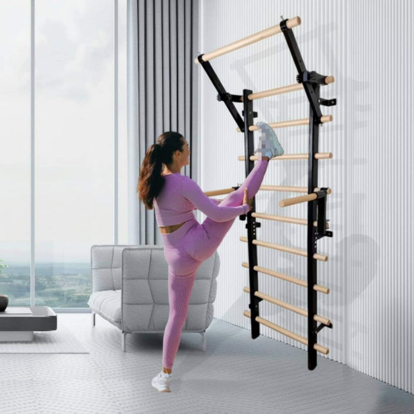 Wall-Mounted Stall Bars with Pull-Up Station for Home Gym