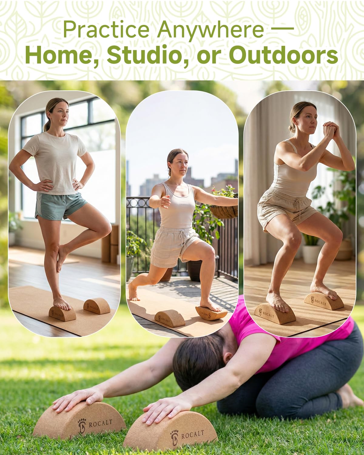 Cork Balance Board and Yoga Block Set for Strength Training
