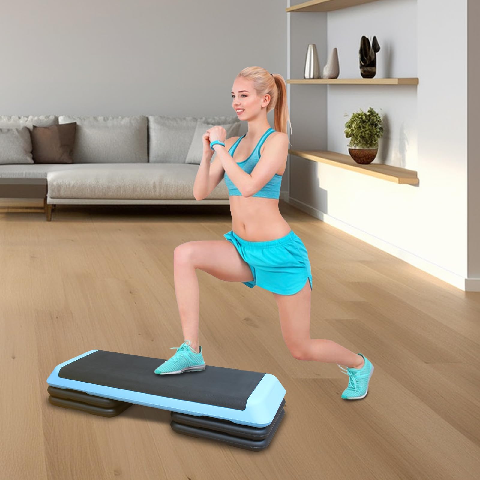Adjustable Aerobic Step Platform with Risers for Home Gym