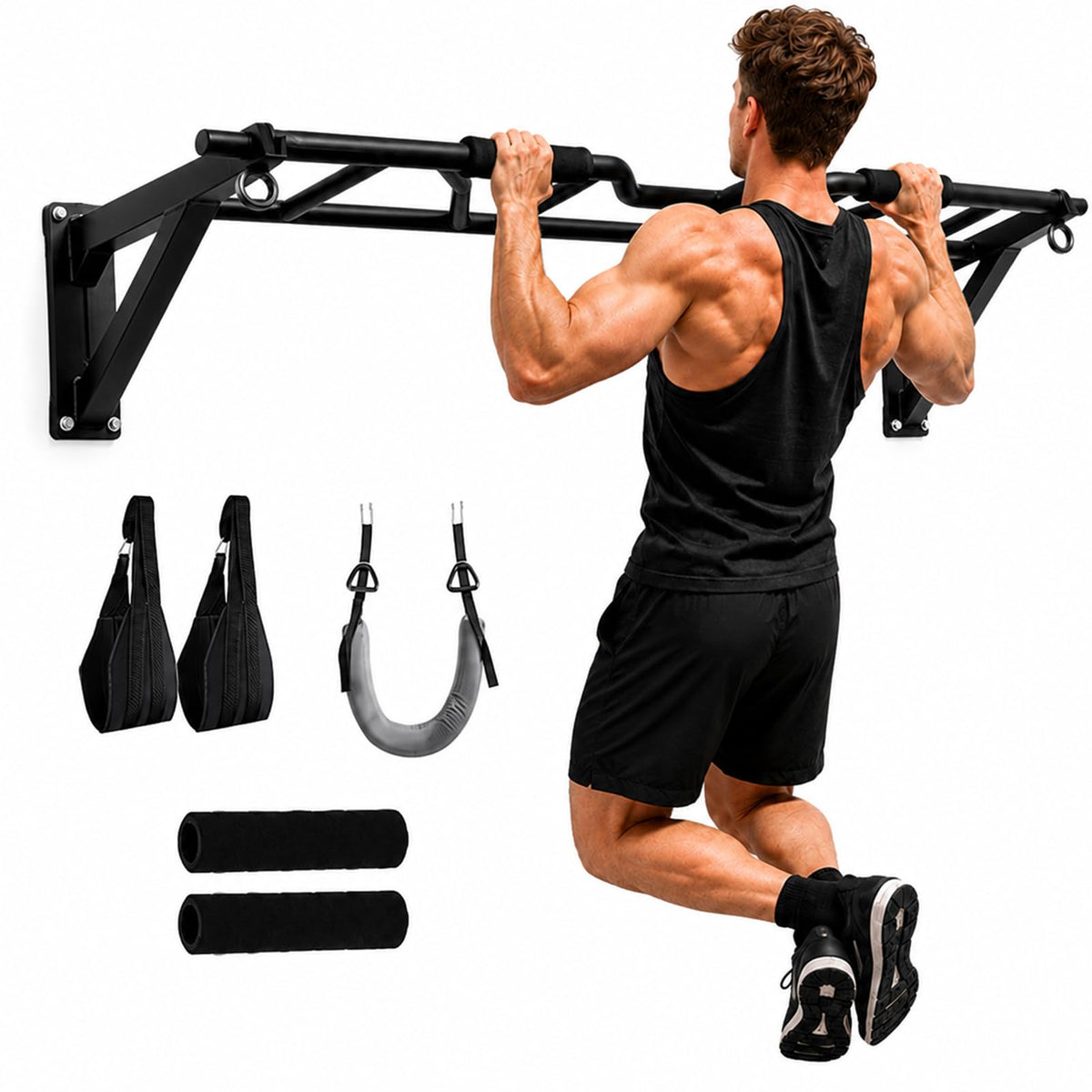Wall Mounted Pull Up Bar,Multi-Grip Chin Up Bar for Home Strength Training
