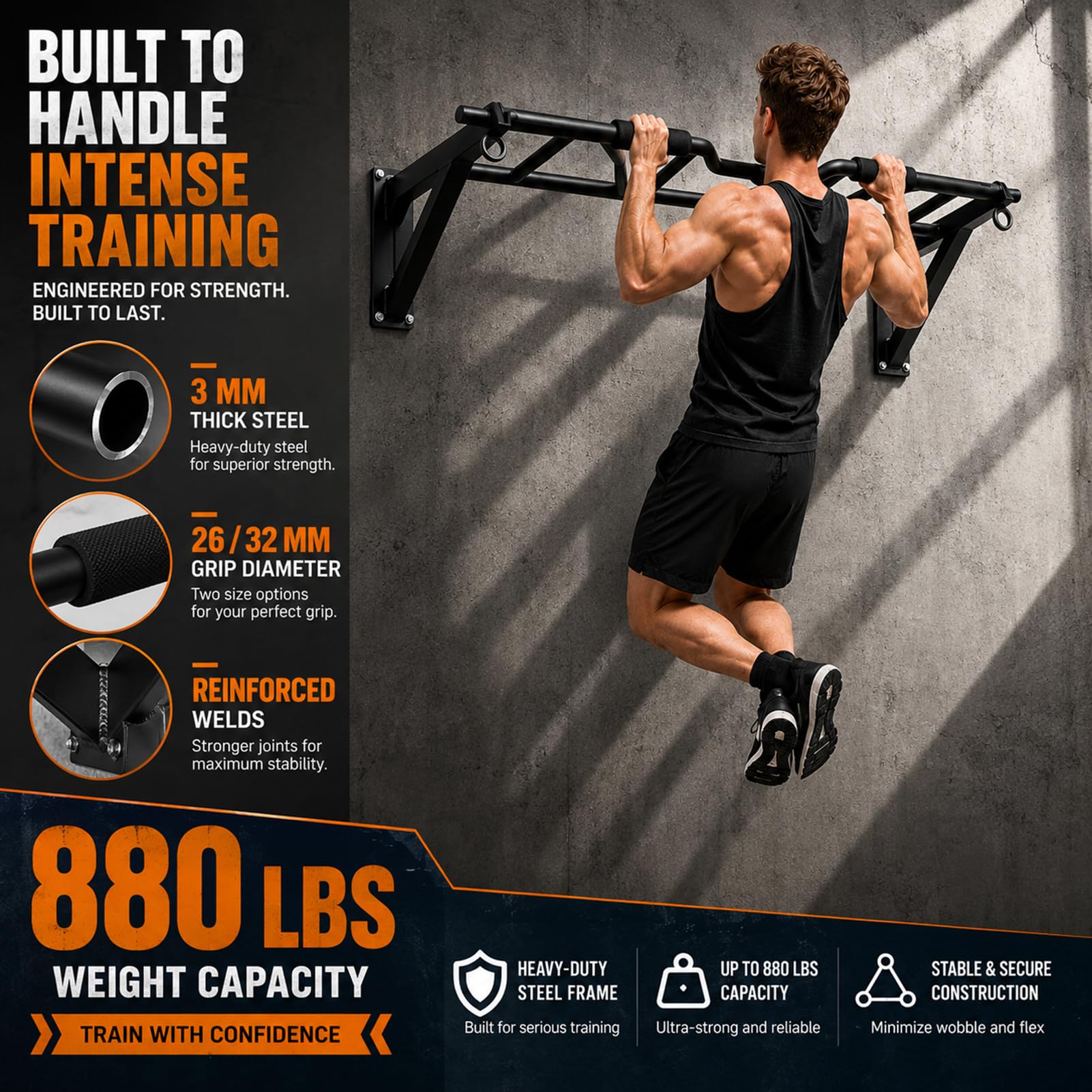 Wall Mounted Pull Up Bar,Multi-Grip Chin Up Bar for Home Strength Training