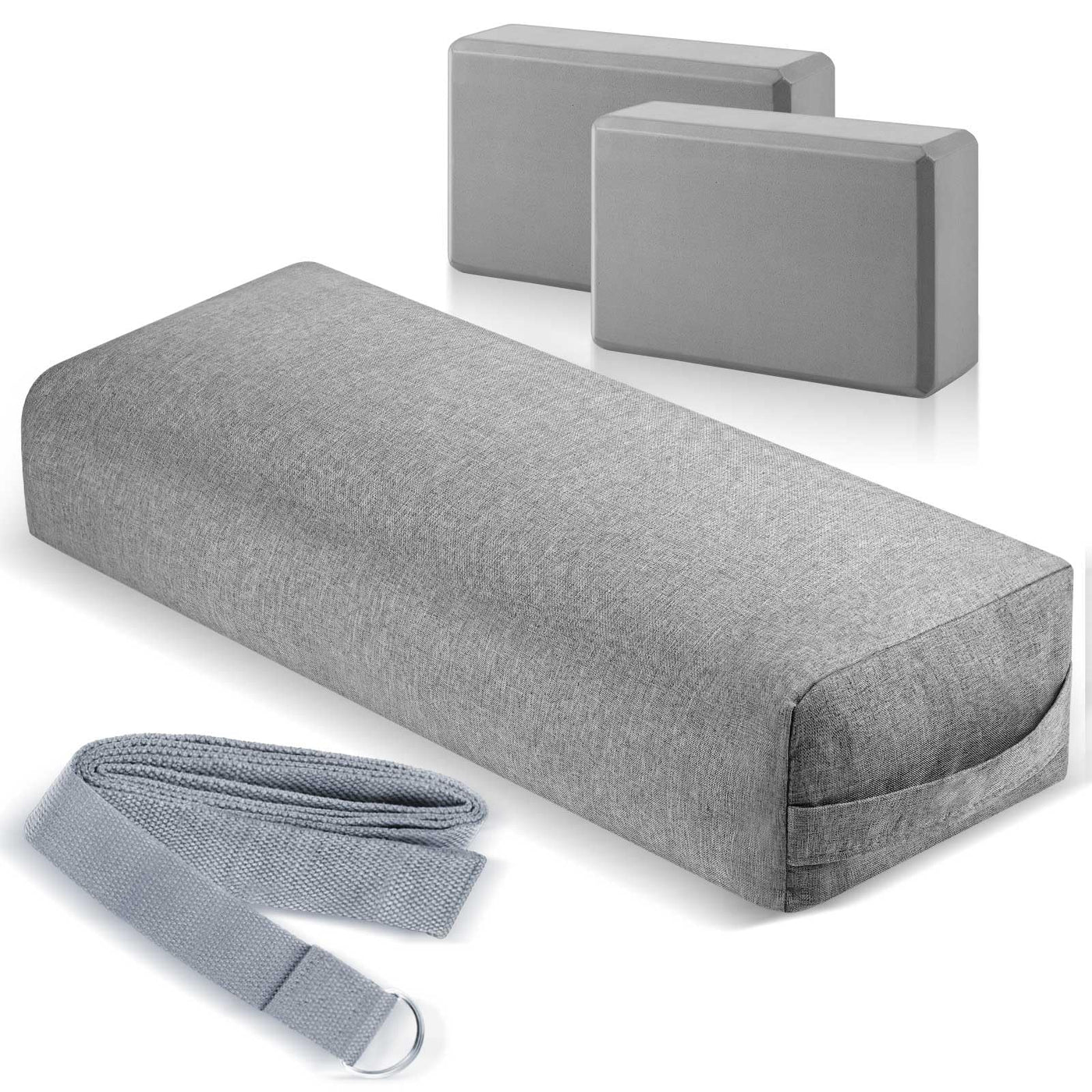 Yoga Bolster Pillow and Block Set with Strap and Washable Cover