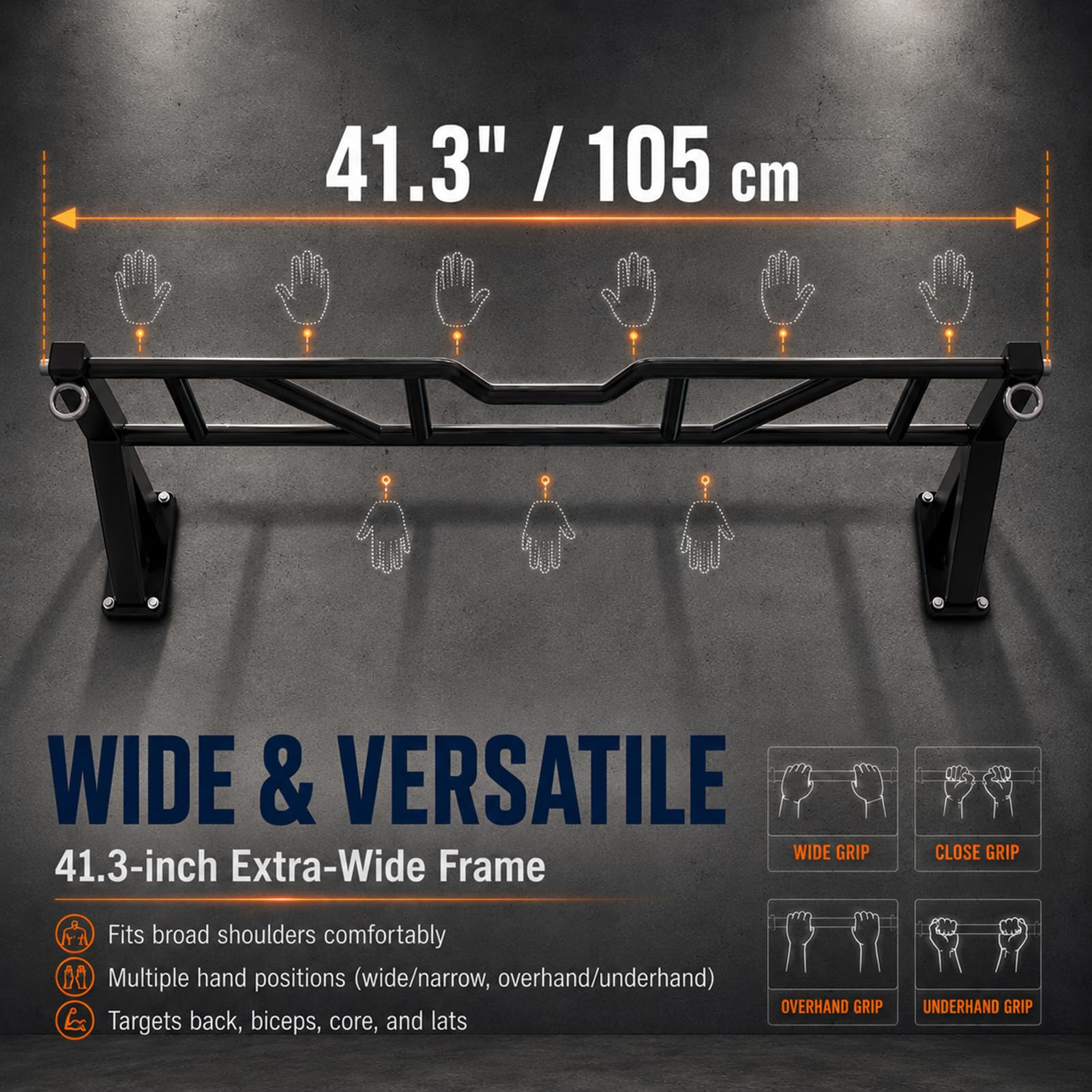 Wall Mounted Pull Up Bar,Multi-Grip Chin Up Bar for Home Strength Training