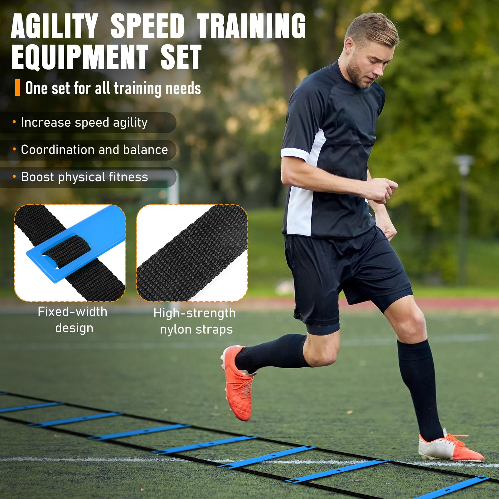 Agility Training Set with Ladder, Cones, Hurdles, Jump Rope and Parachute