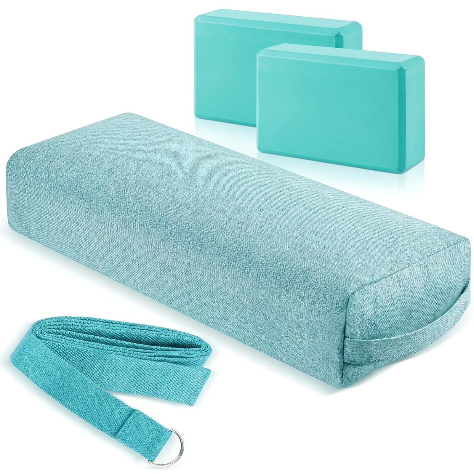 Yoga Bolster Pillow and Block Set with Strap and Washable Cover