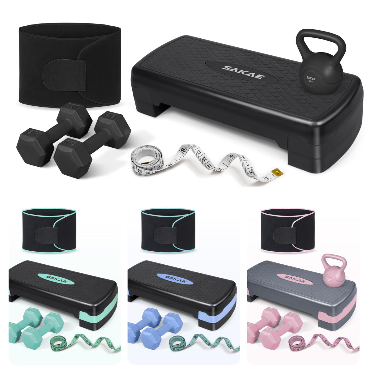 Adjustable Aerobic Step Platform Fitness Kit with Weights