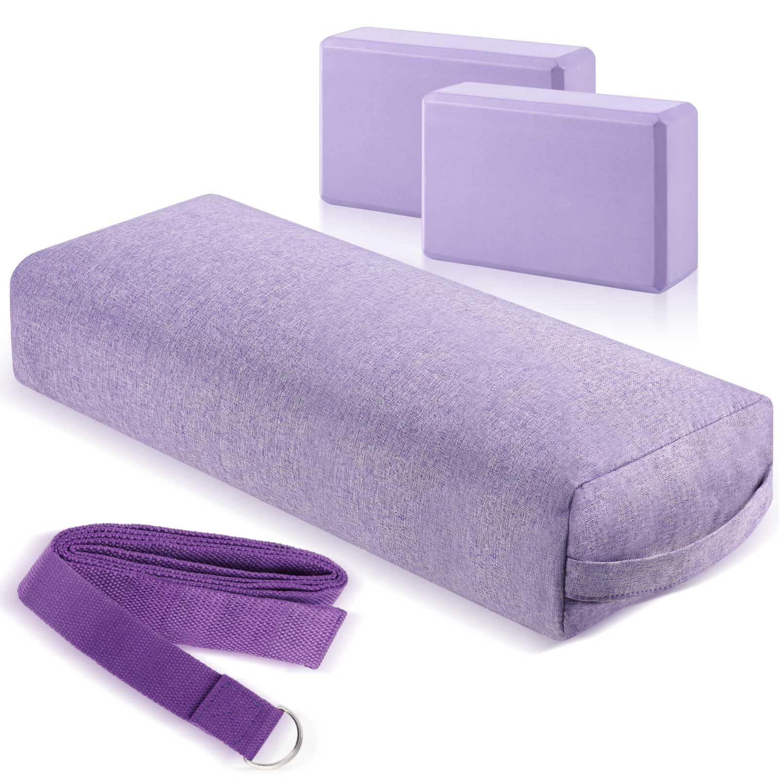 Yoga Bolster Pillow and Block Set with Strap and Washable Cover
